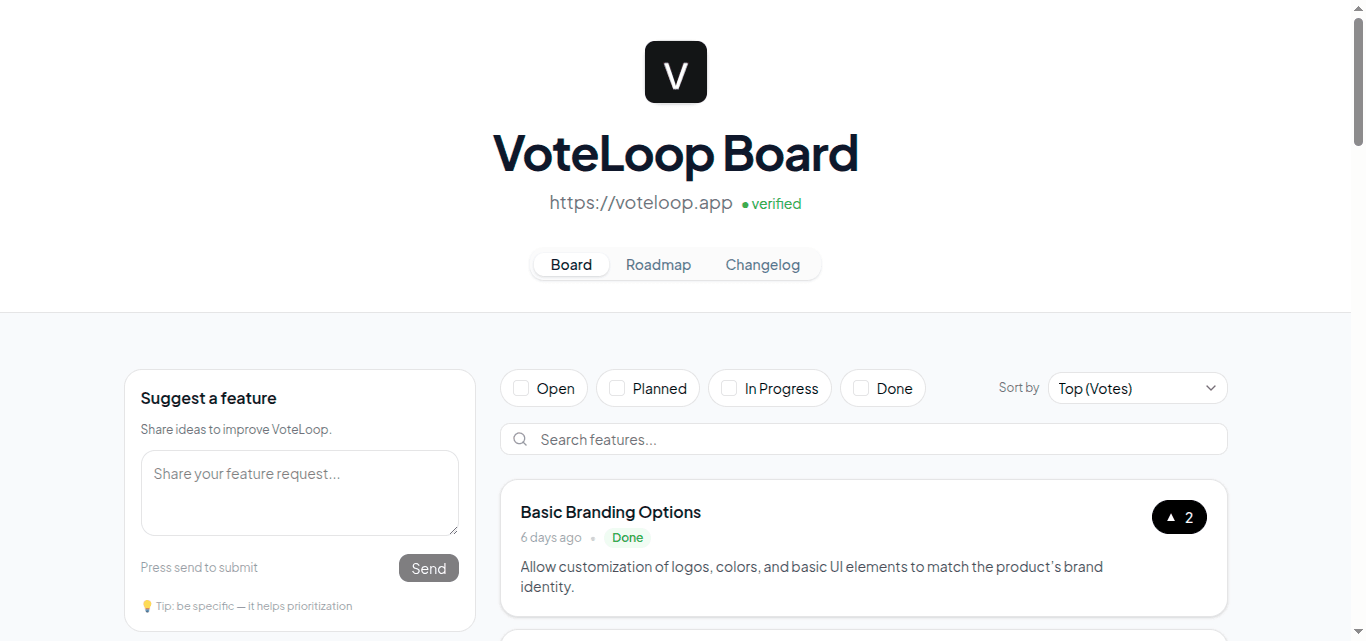 VoteLoop dashboard preview